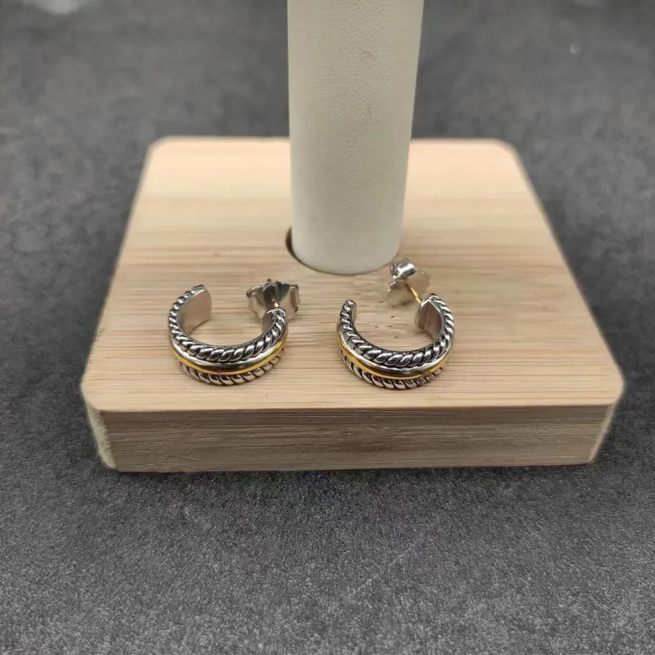Two-Tone Rope-Textured Open Hoop Earrings 7