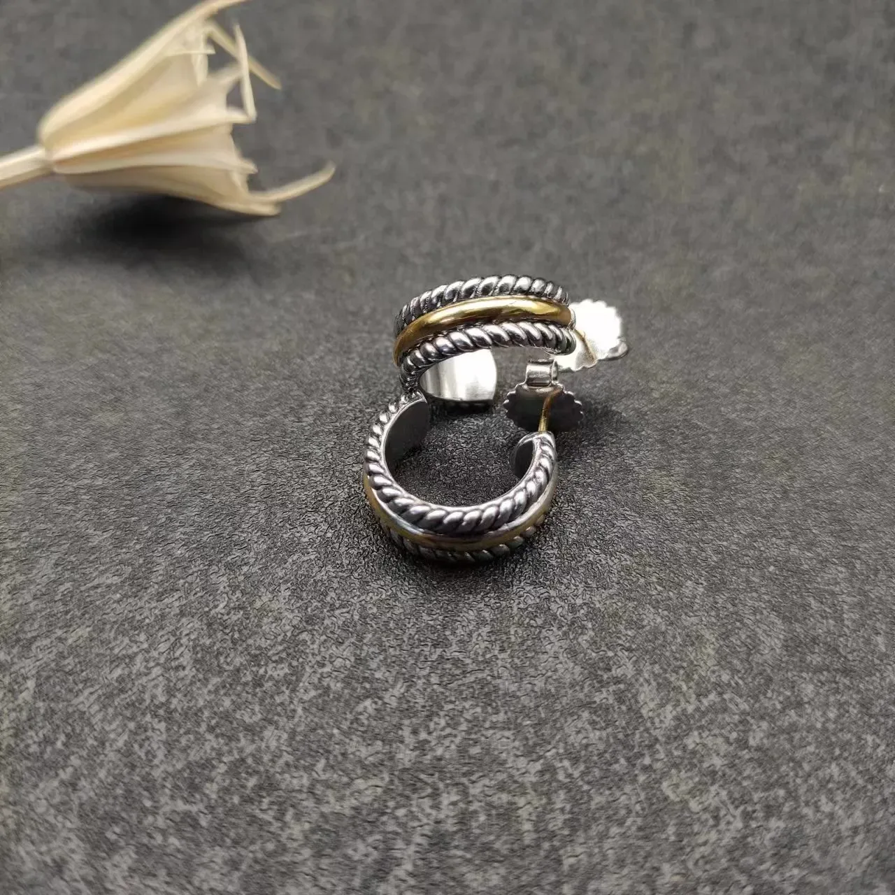 Two-Tone Rope-Textured Open Hoop Earrings 9