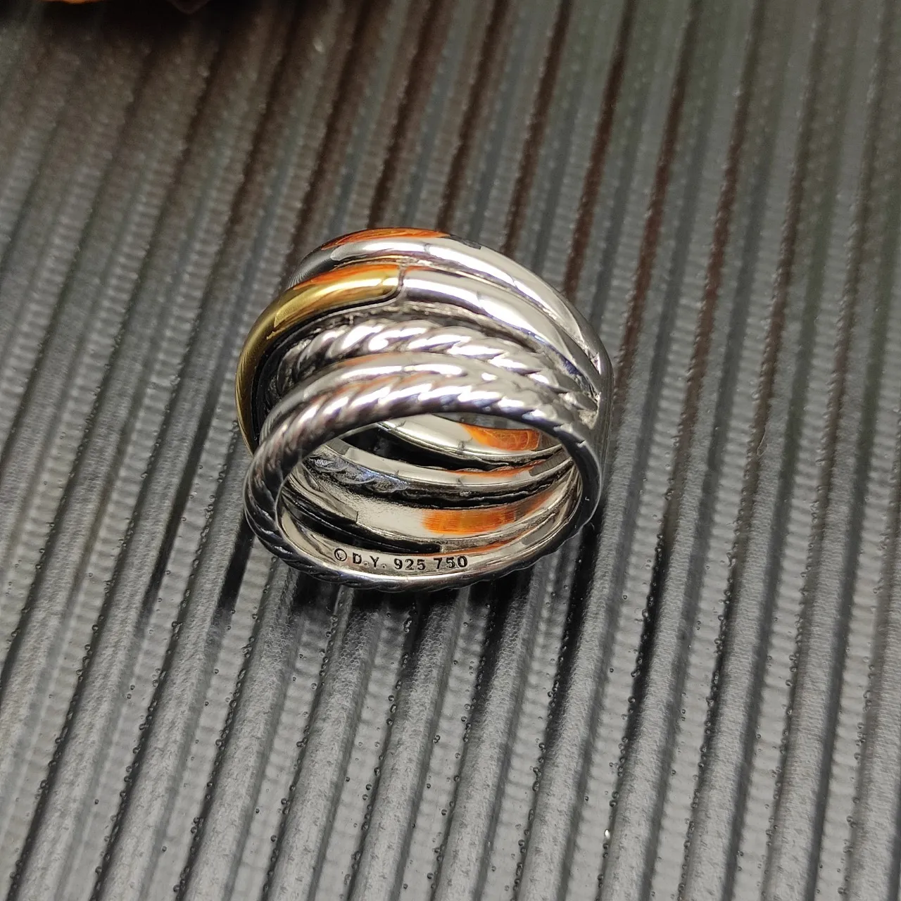 Two-Tone Stacked Rope and Smooth Band Ring 3