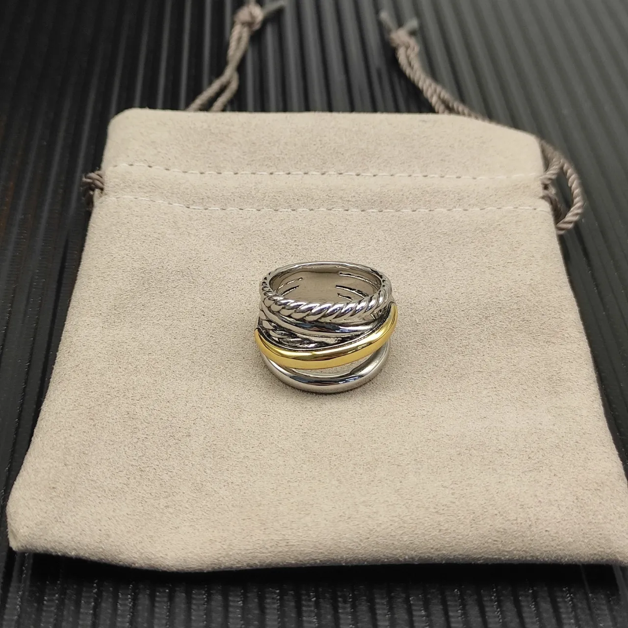 Two-Tone Stacked Rope and Smooth Band Ring 5