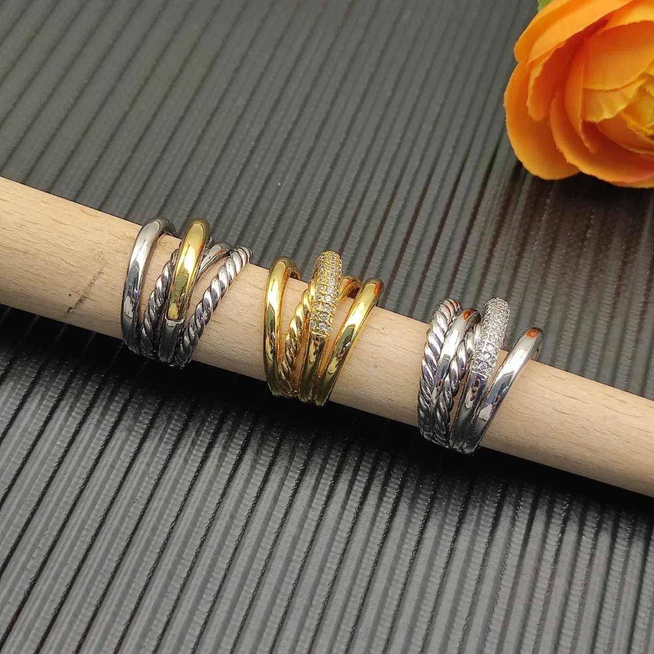 Two-Tone Stacked Rope and Smooth Band Ring 8