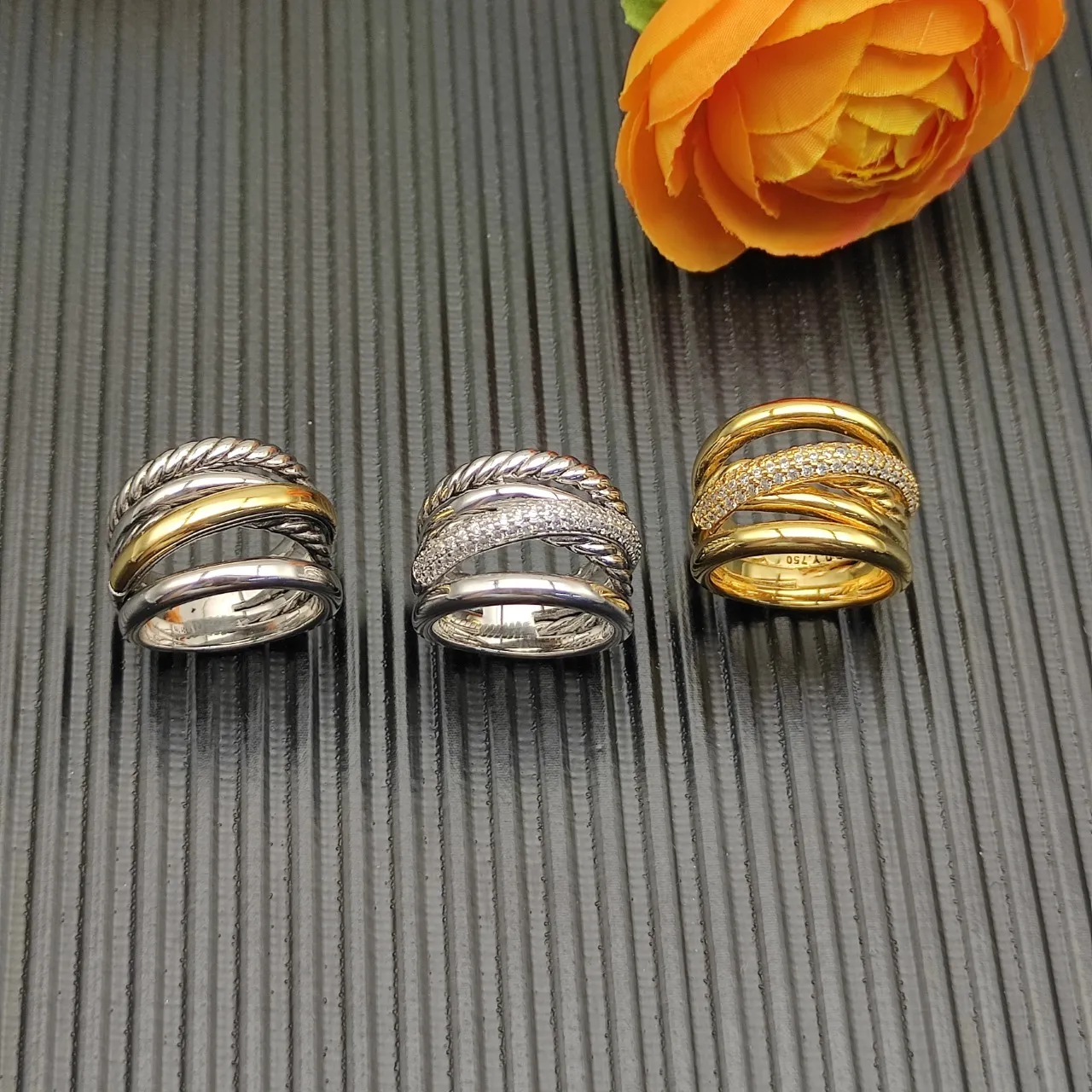 Two-Tone Stacked Rope and Smooth Band Ring 9