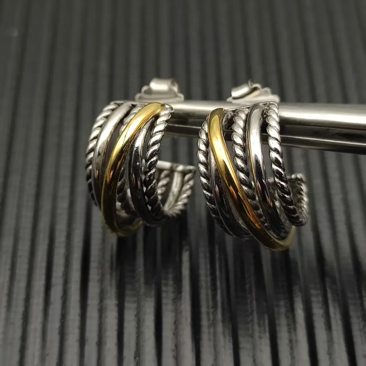 Two-Tone Twisted Rope Hoop Earrings 7