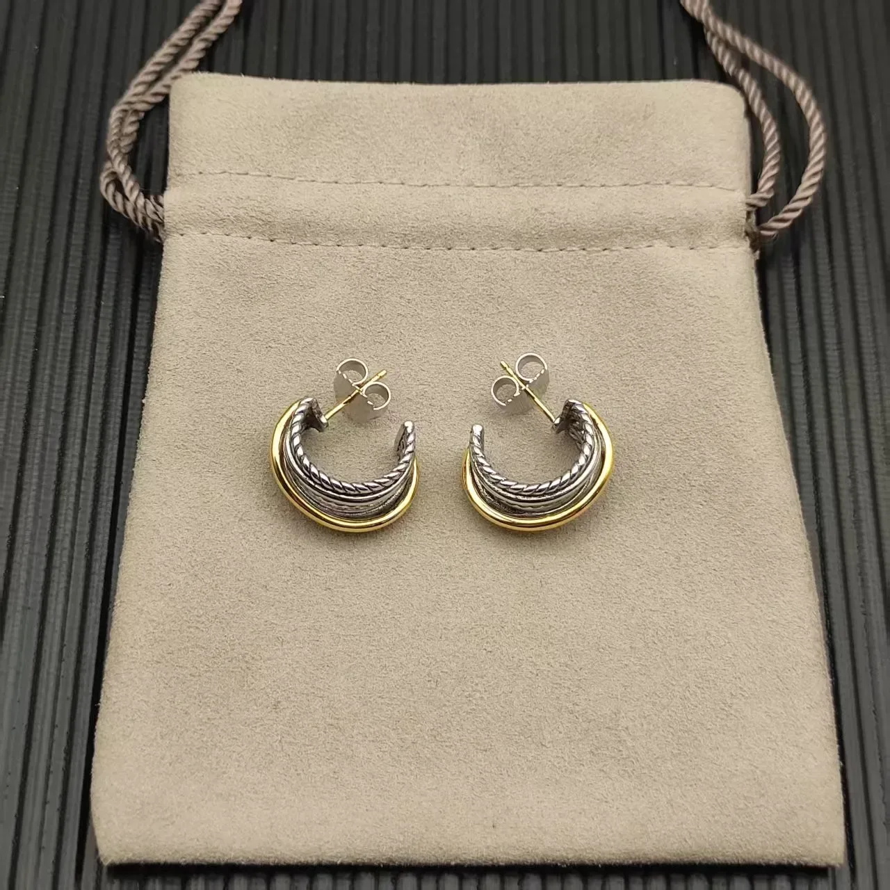 Two-Tone Twisted Rope Hoop Earrings 8
