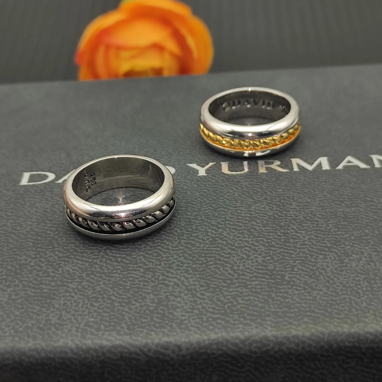 Two-Tone Twisted Rope Rail-Set Ring 2