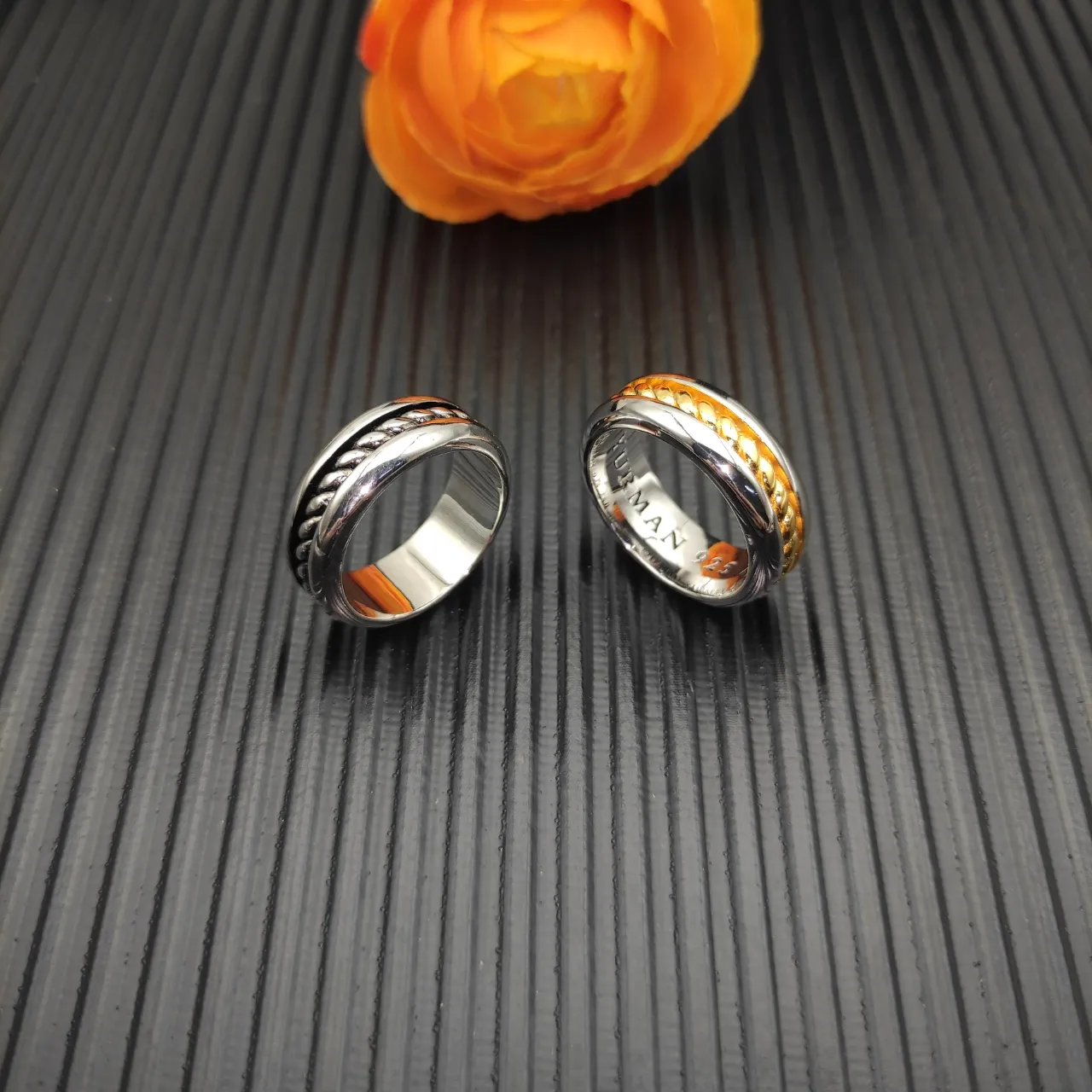 Two-Tone Twisted Rope Rail-Set Ring 3
