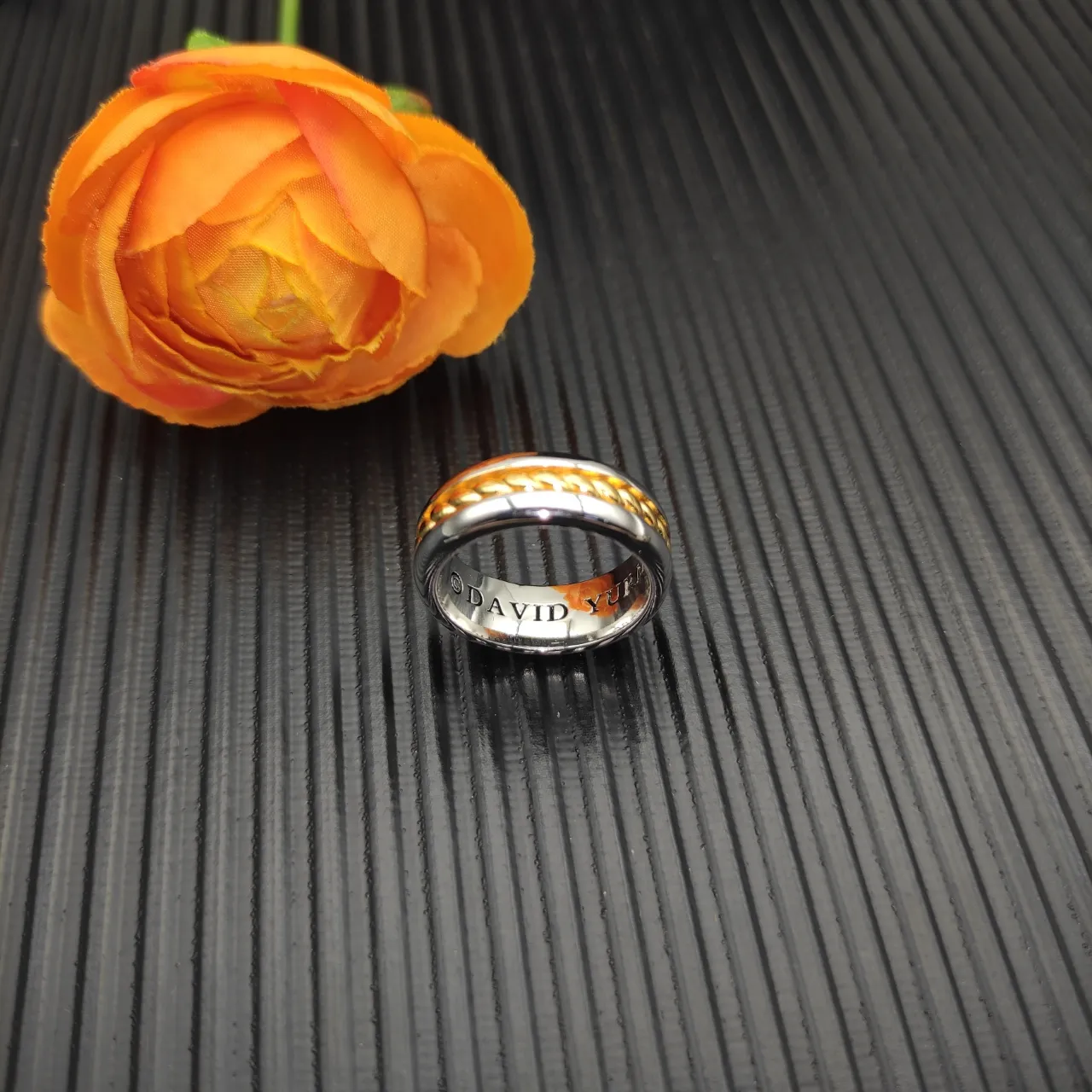 Two-Tone Twisted Rope Rail-Set Ring 5