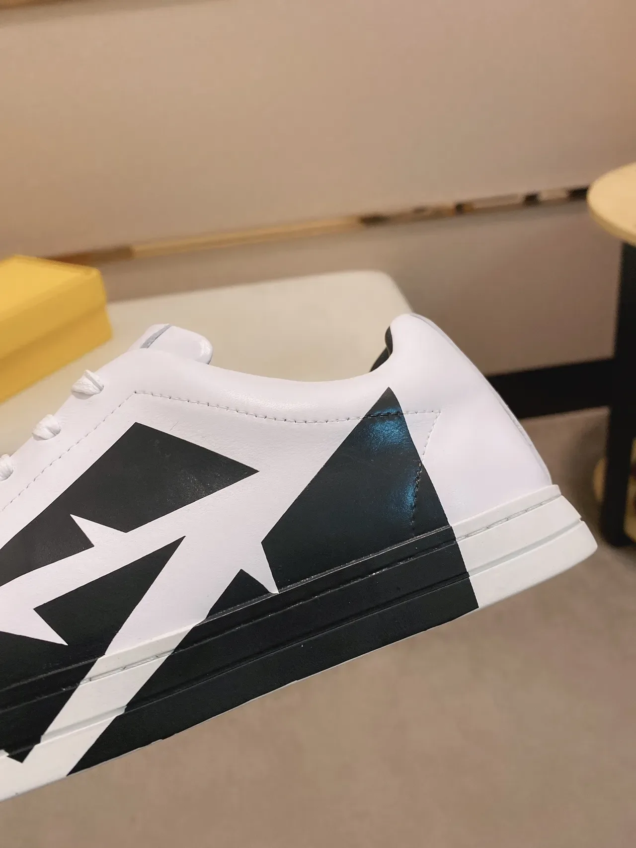 White and Black Geometric Panel Low-Top Sneaker 3