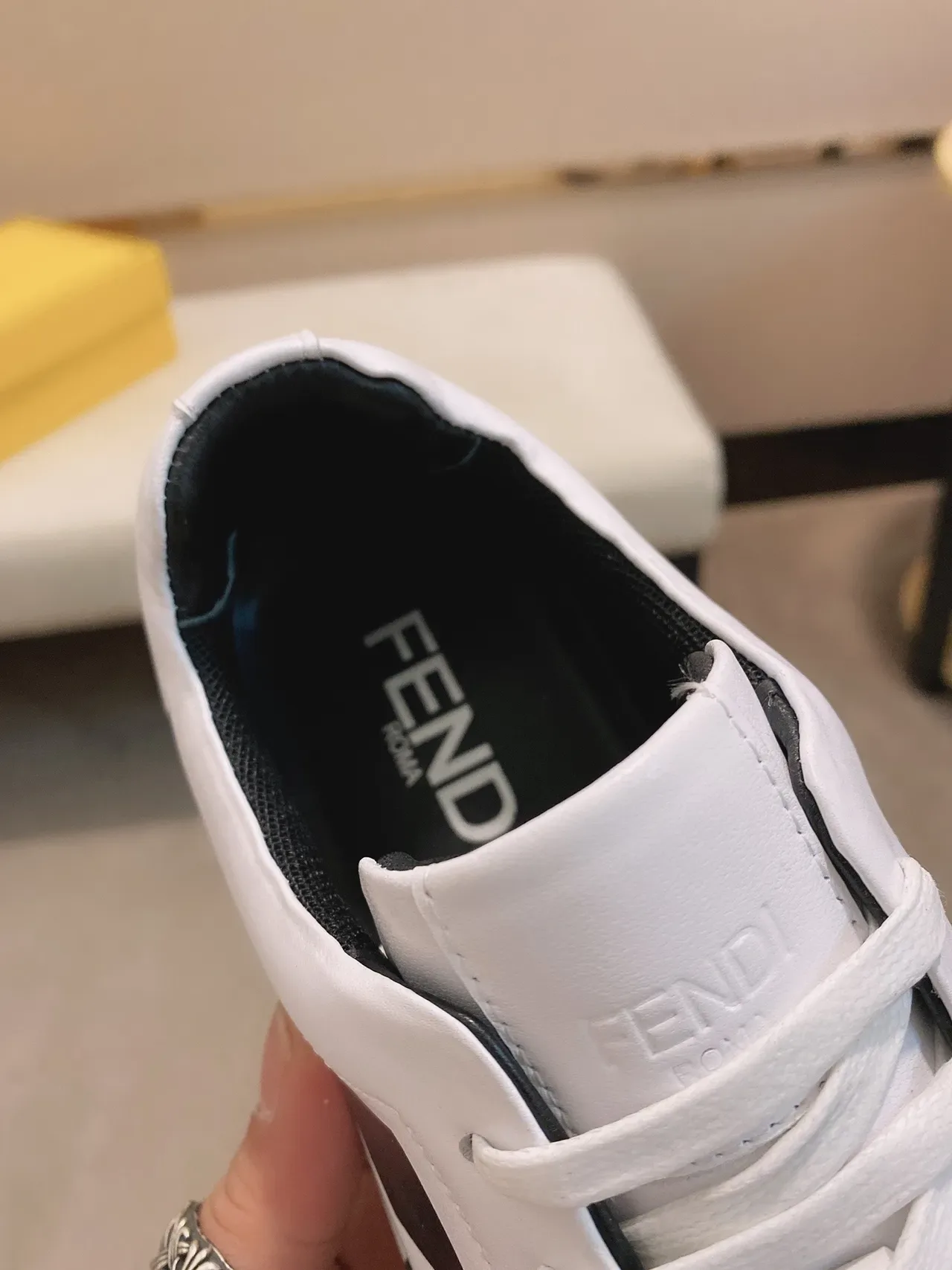 White and Black Geometric Panel Low-Top Sneaker 4