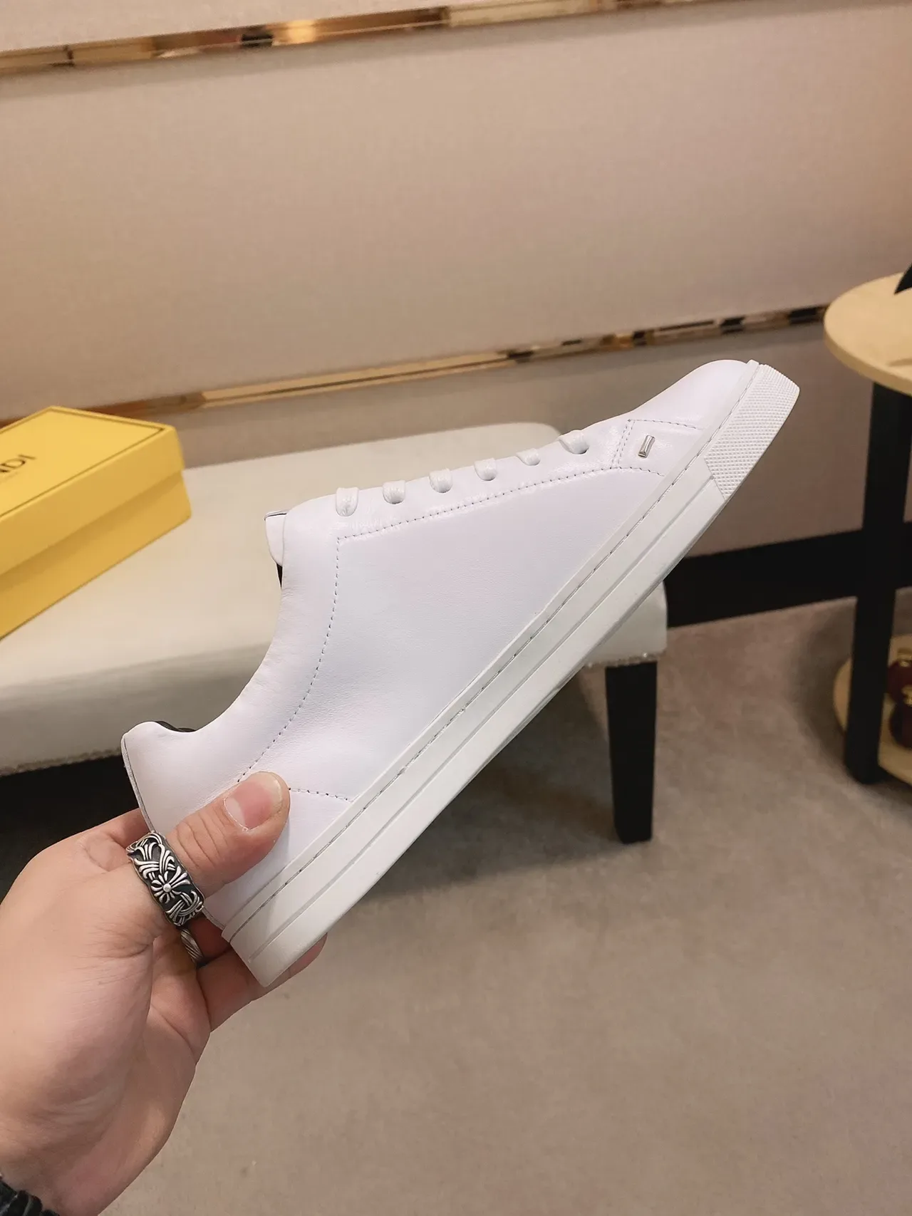 White and Black Geometric Panel Low-Top Sneaker 5