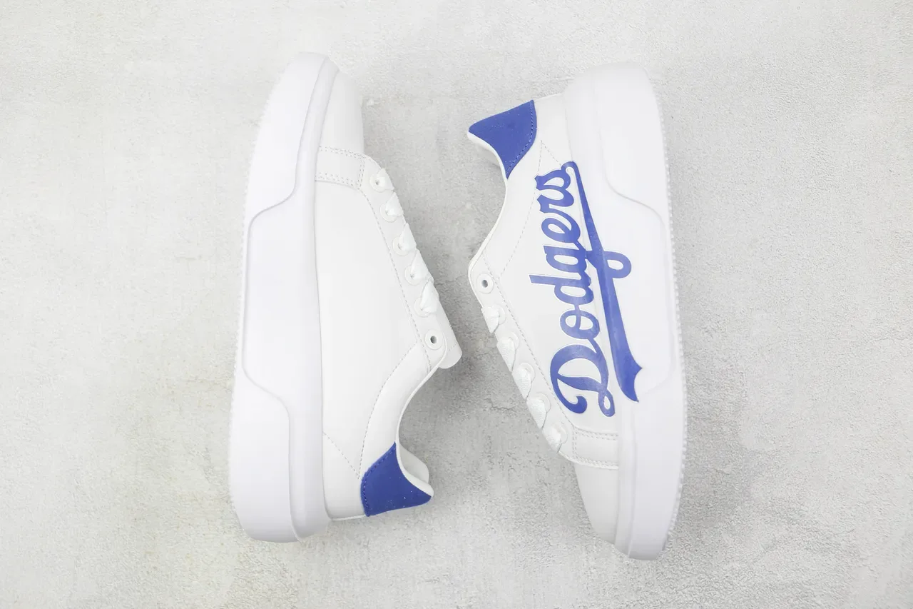 White and Blue Script Logo Platform Lifestyle Sneaker 2