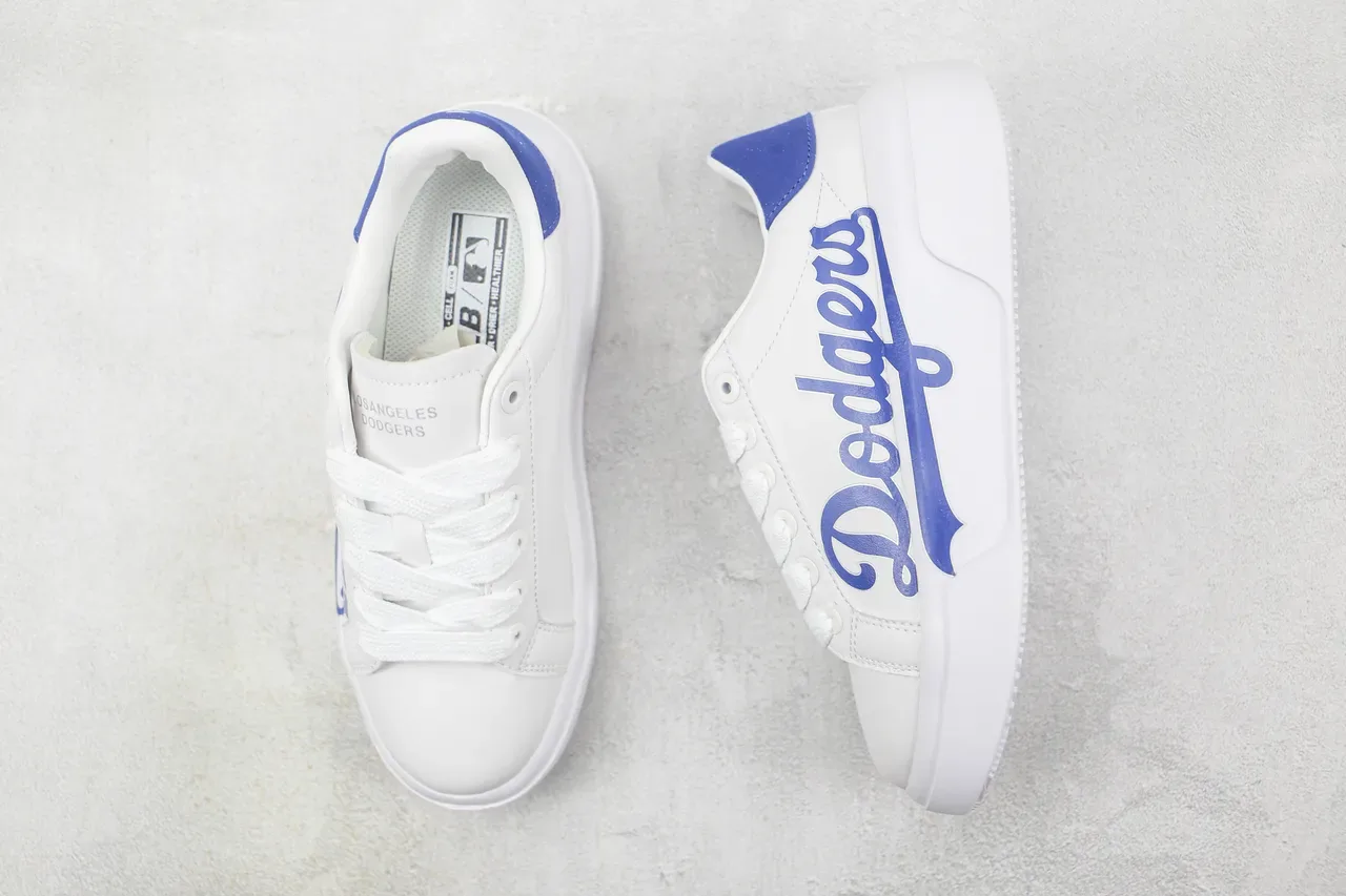 White and Blue Script Logo Platform Lifestyle Sneaker 3