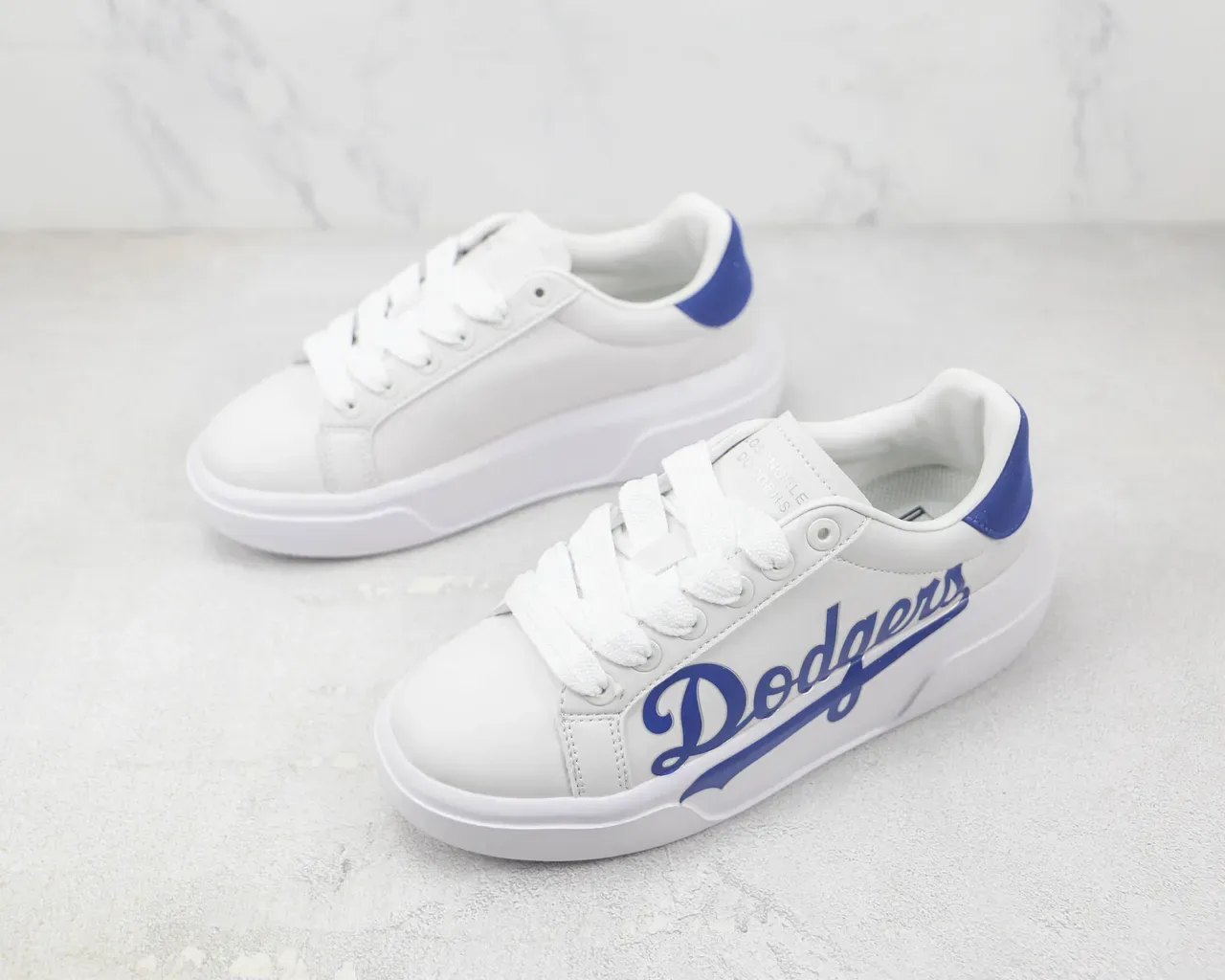 White and Blue Script Logo Platform Lifestyle Sneaker 4