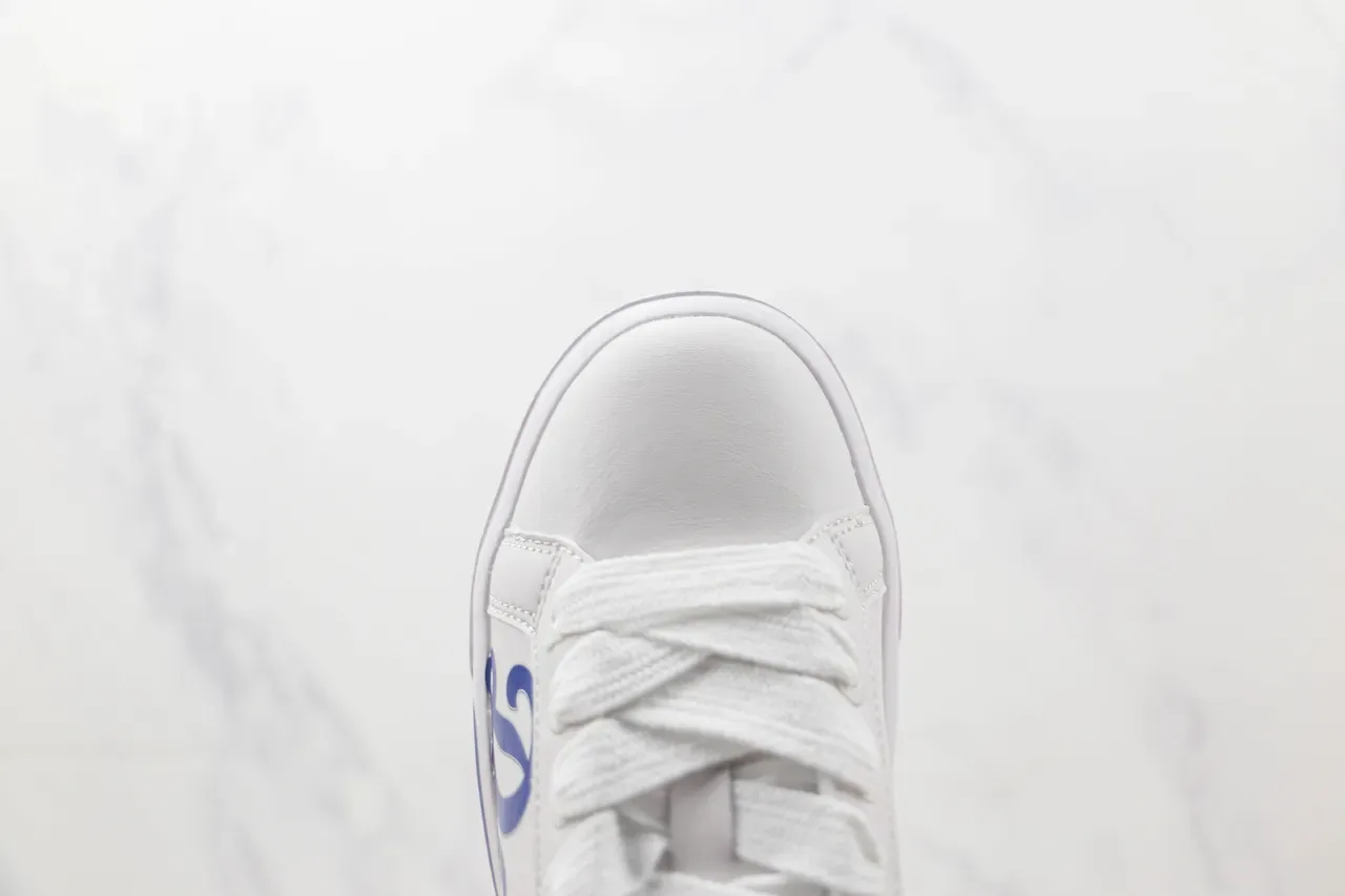 White and Blue Script Logo Platform Lifestyle Sneaker 6