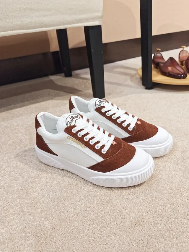 White and Brown Panelled Suede-and-Canvas Lifestyle Sneaker 4