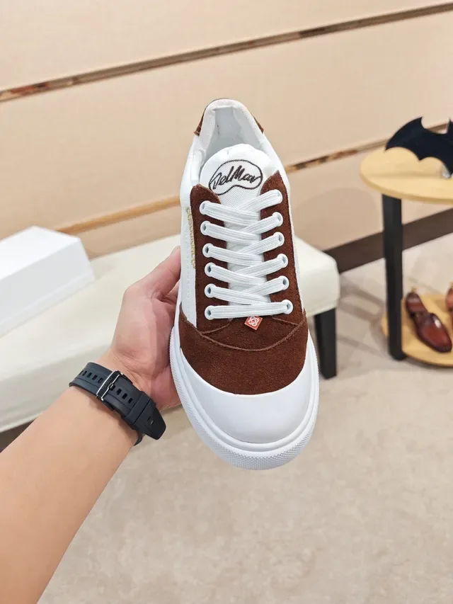 White and Brown Panelled Suede-and-Canvas Lifestyle Sneaker 5