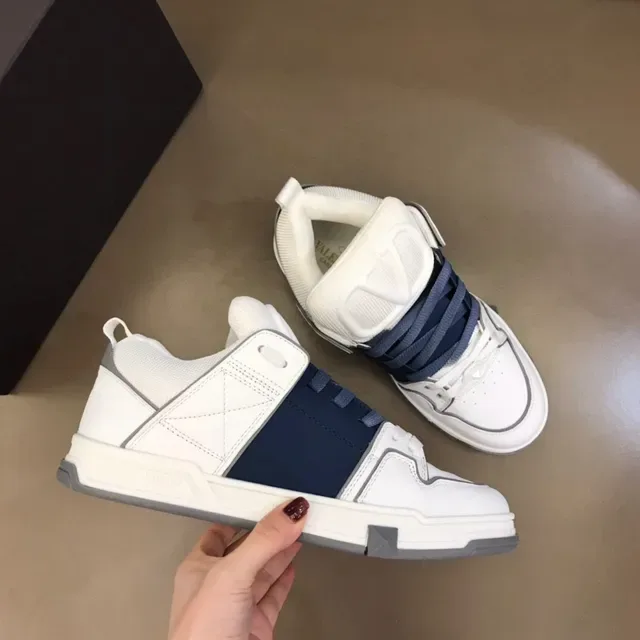 White and Navy Mixed-Material Low-Top Lifestyle Sneaker 5