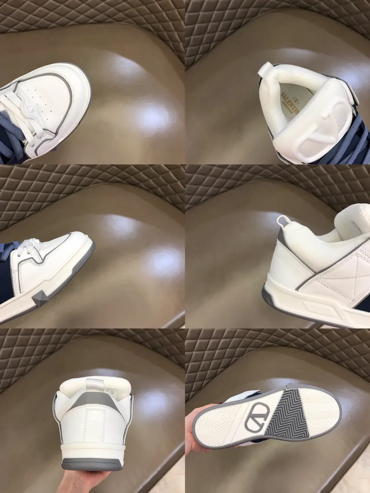 White and Navy Mixed-Material Low-Top Lifestyle Sneaker 9