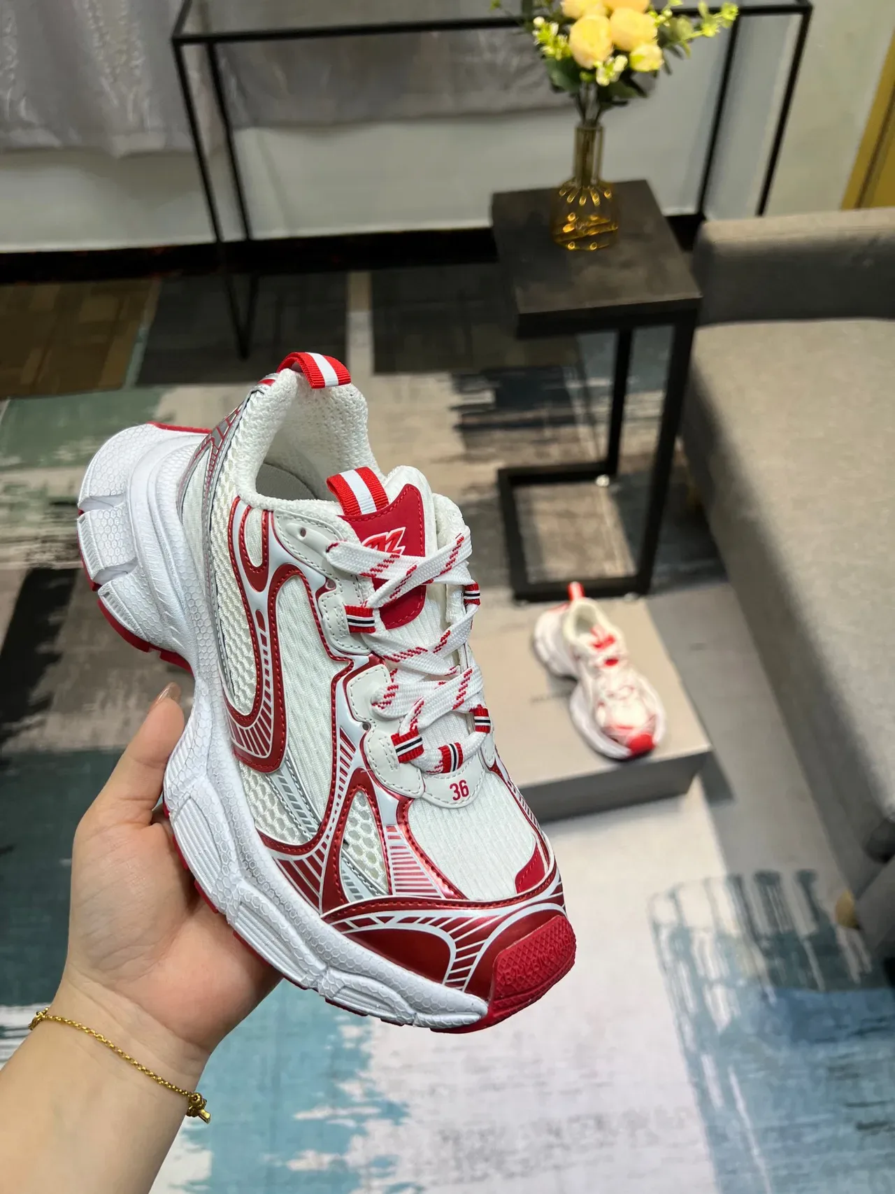 White and Red Chunky Lifestyle Sneaker 6