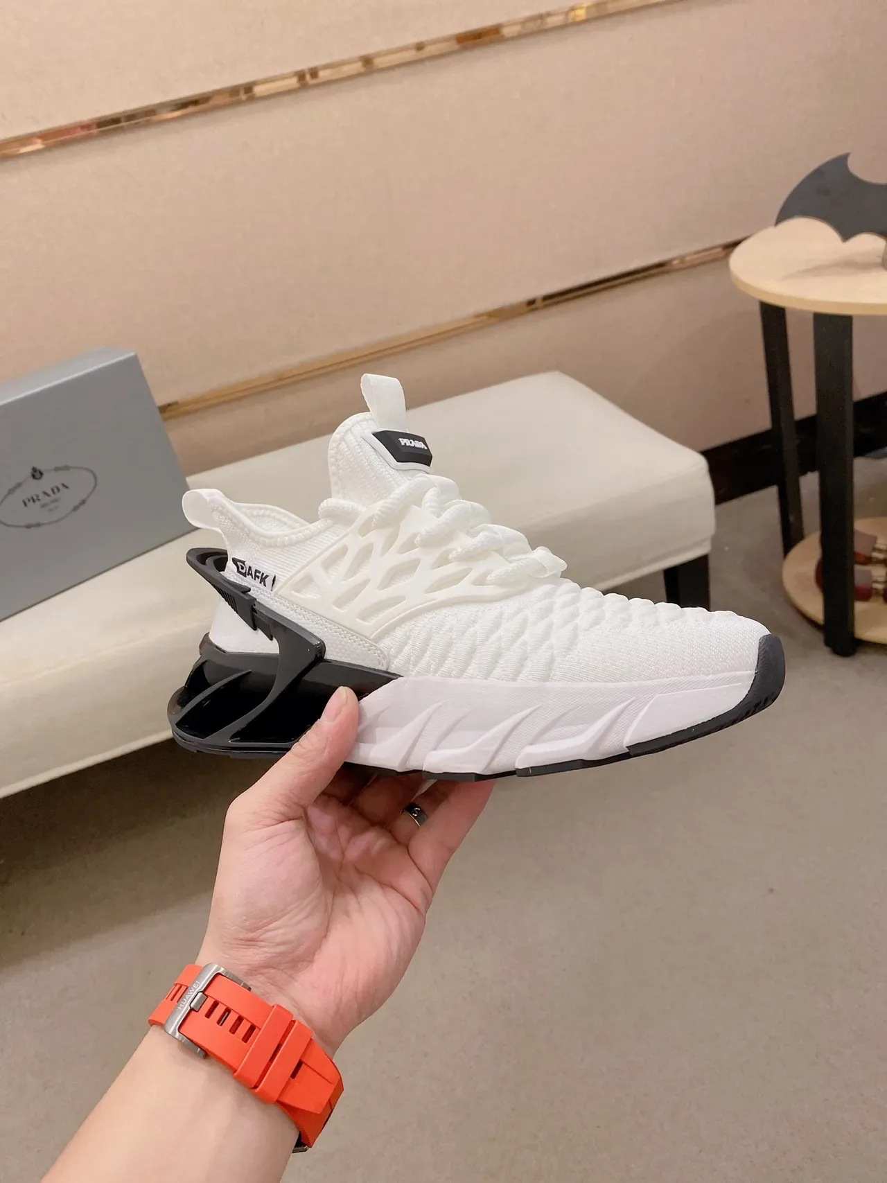 White Black Knit Upper Sculpted Midsole Sneakers 5