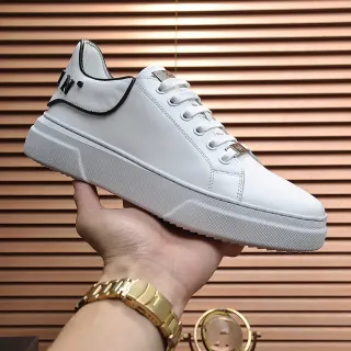 Branco Preto Superior de Couro Sintético Contraste Piping Sneakers