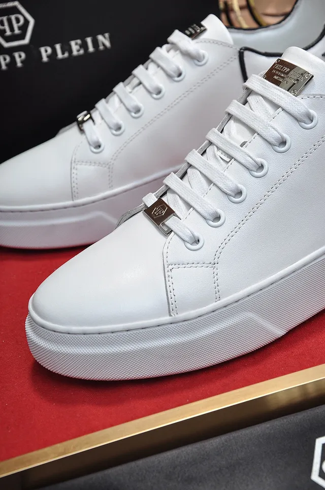 White Black Leather-Like Upper Contrast Piping Sneakers 3