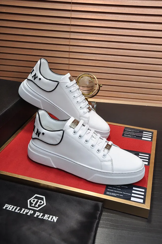 White Black Leather-Like Upper Contrast Piping Sneakers 4