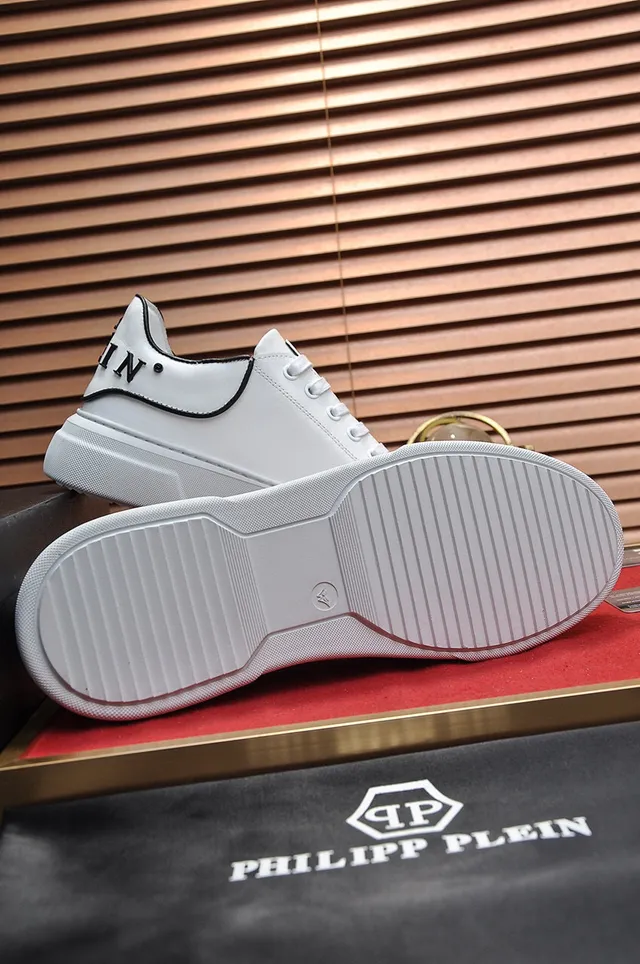 White Black Leather-Like Upper Contrast Piping Sneakers 5