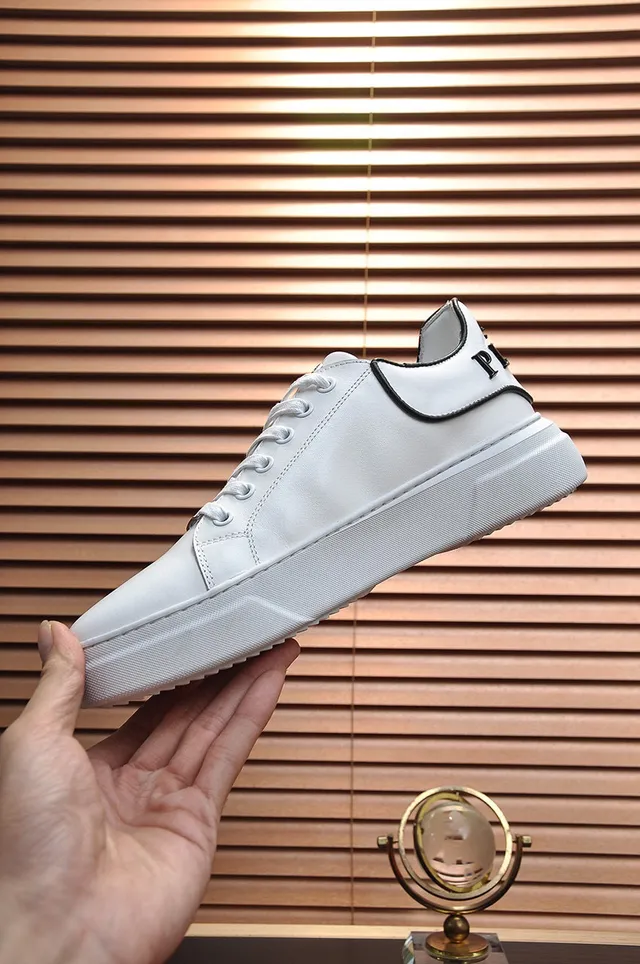 White Black Leather-Like Upper Contrast Piping Sneakers 6