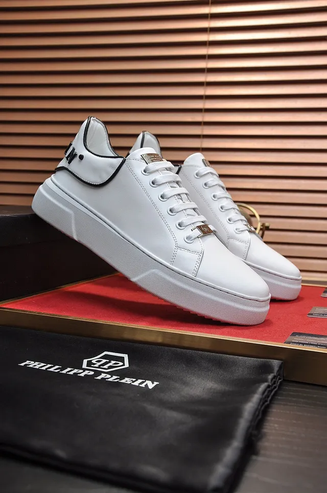 White Black Leather-Like Upper Contrast Piping Sneakers 8