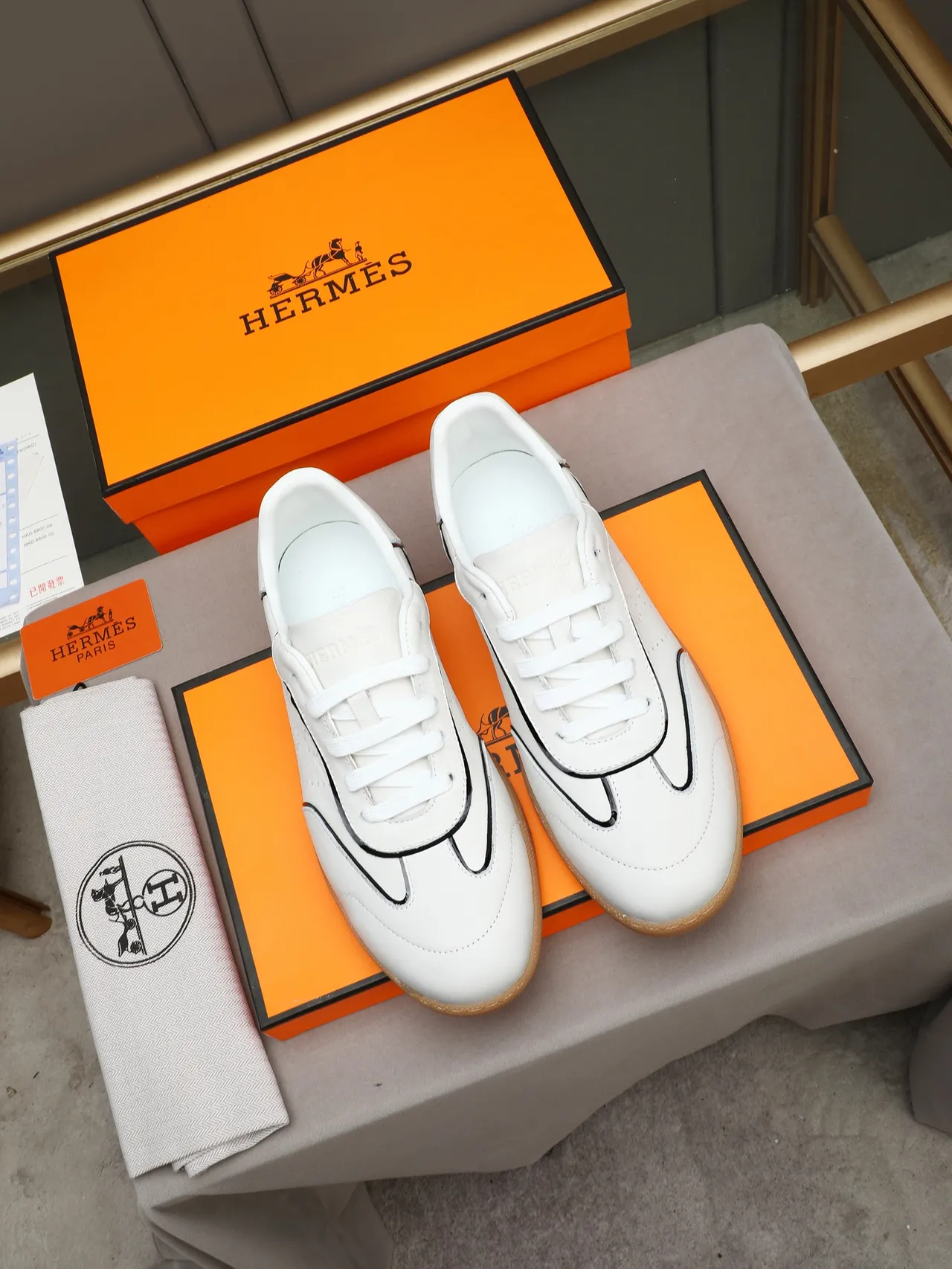 White Black Leather Piping Detail Sneakers 2
