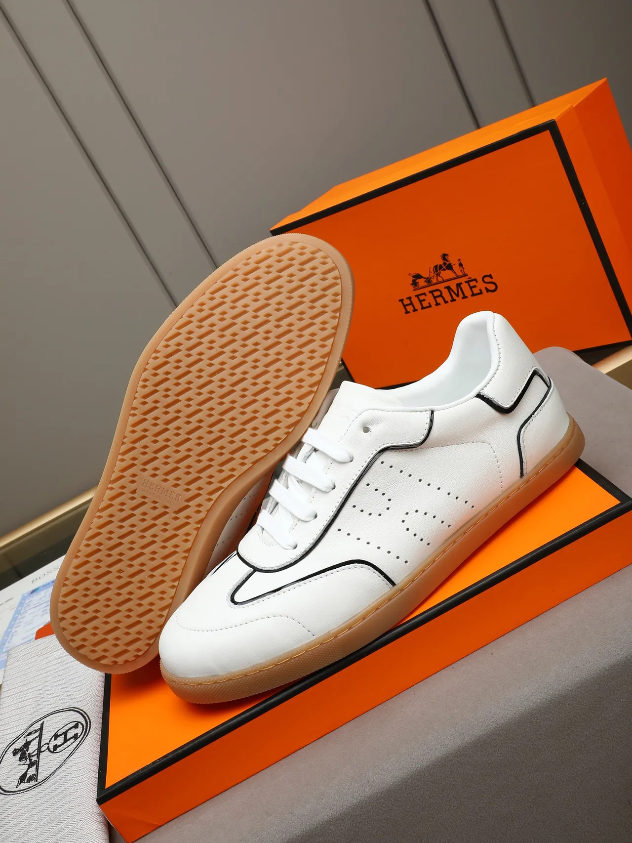 White Black Leather Piping Detail Sneakers 4