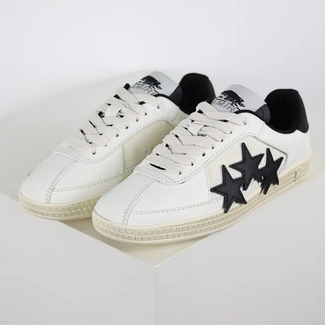 White Black Leather Upper Three Star Appliqués Sneakers 2