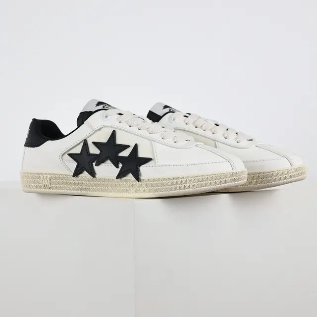 White Black Leather Upper Three Star Appliqués Sneakers 3
