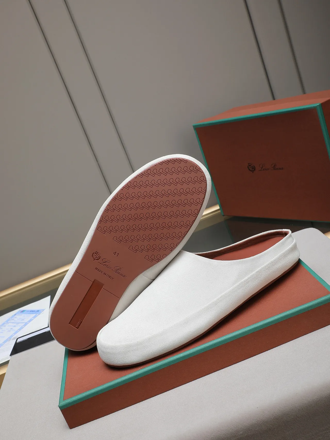 White Brown Suede Upper Backless Slip-On Casual Shoes 4