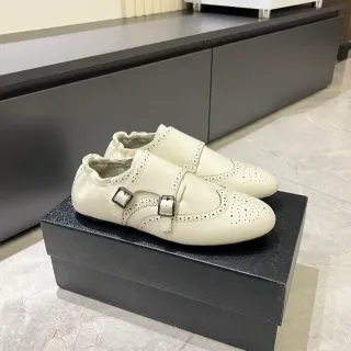 White Double Monk Strap Brogue Leather Monk Shoes
