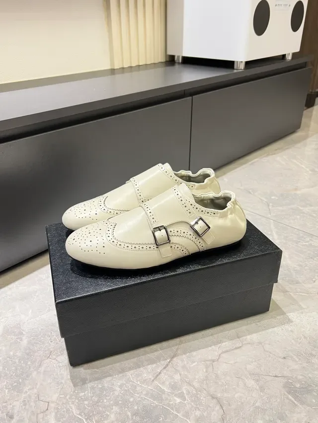 White Double Monk Strap Brogue Leather Monk Shoes 4