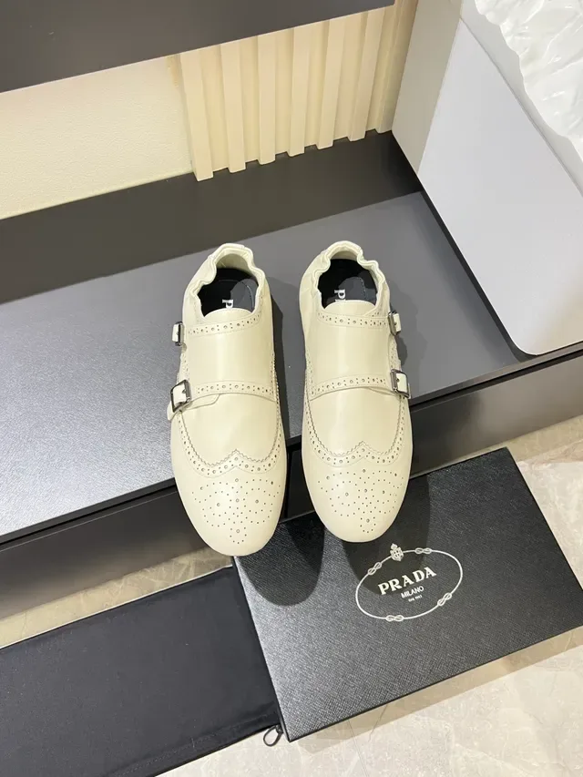 White Double Monk Strap Brogue Leather Monk Shoes 5