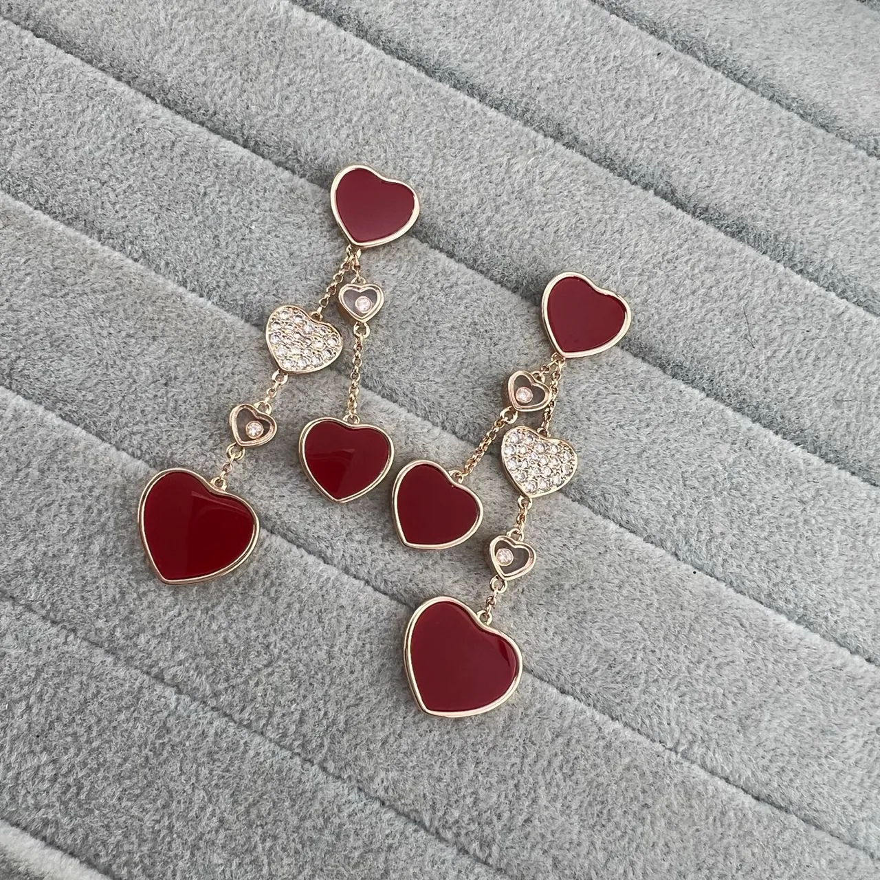 White Gold Multi-Heart Drop Mother-of-Pearl Inlay Earrings 2