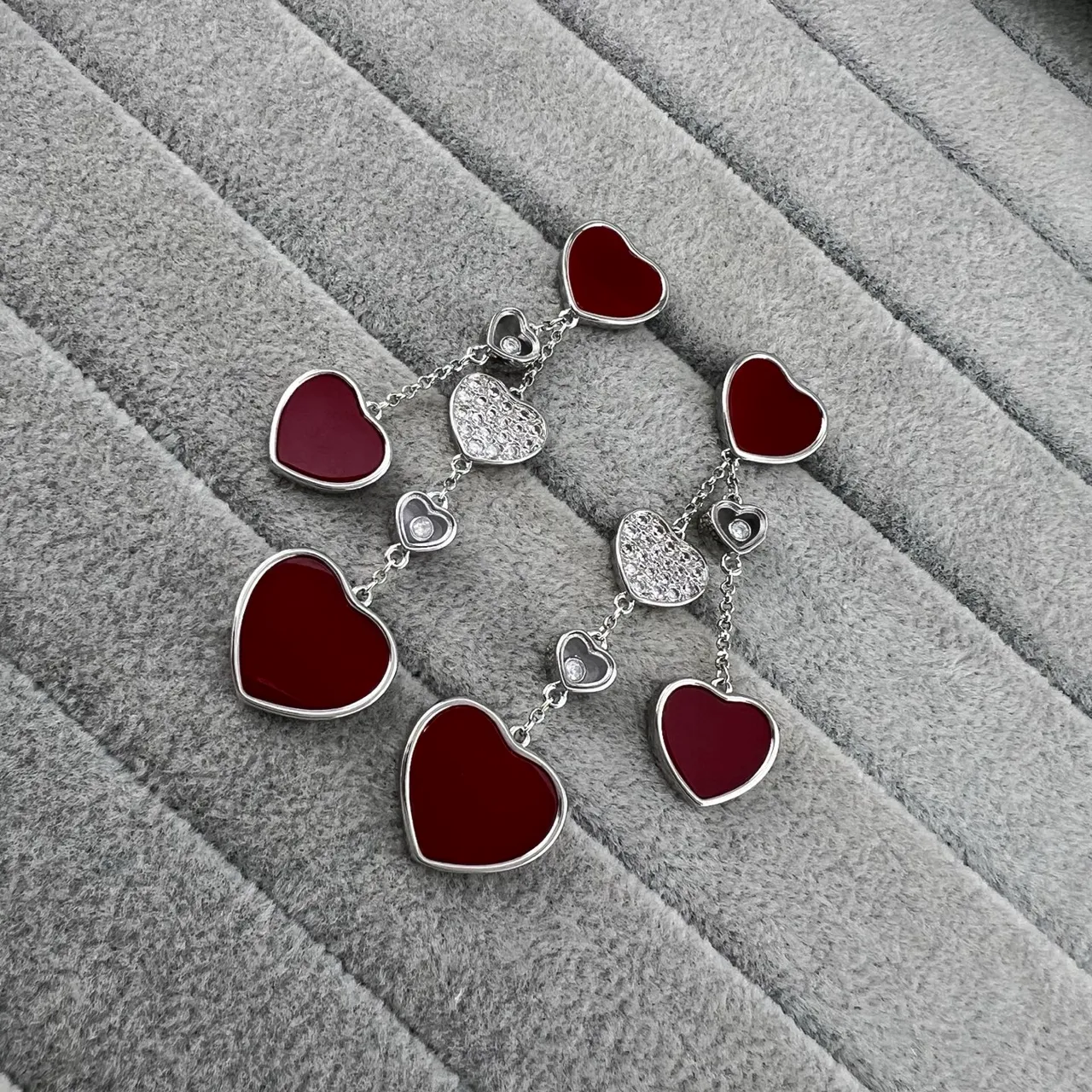 White Gold Multi-Heart Drop Mother-of-Pearl Inlay Earrings 3