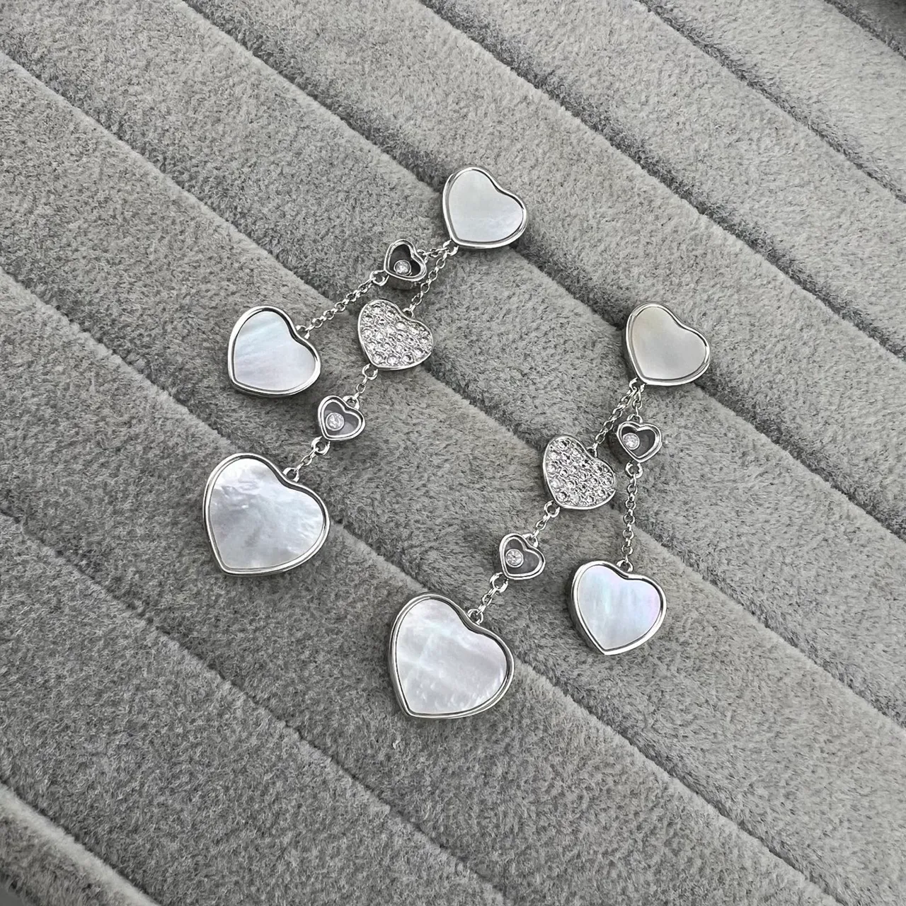 White Gold Multi-Heart Drop Mother-of-Pearl Inlay Earrings 4