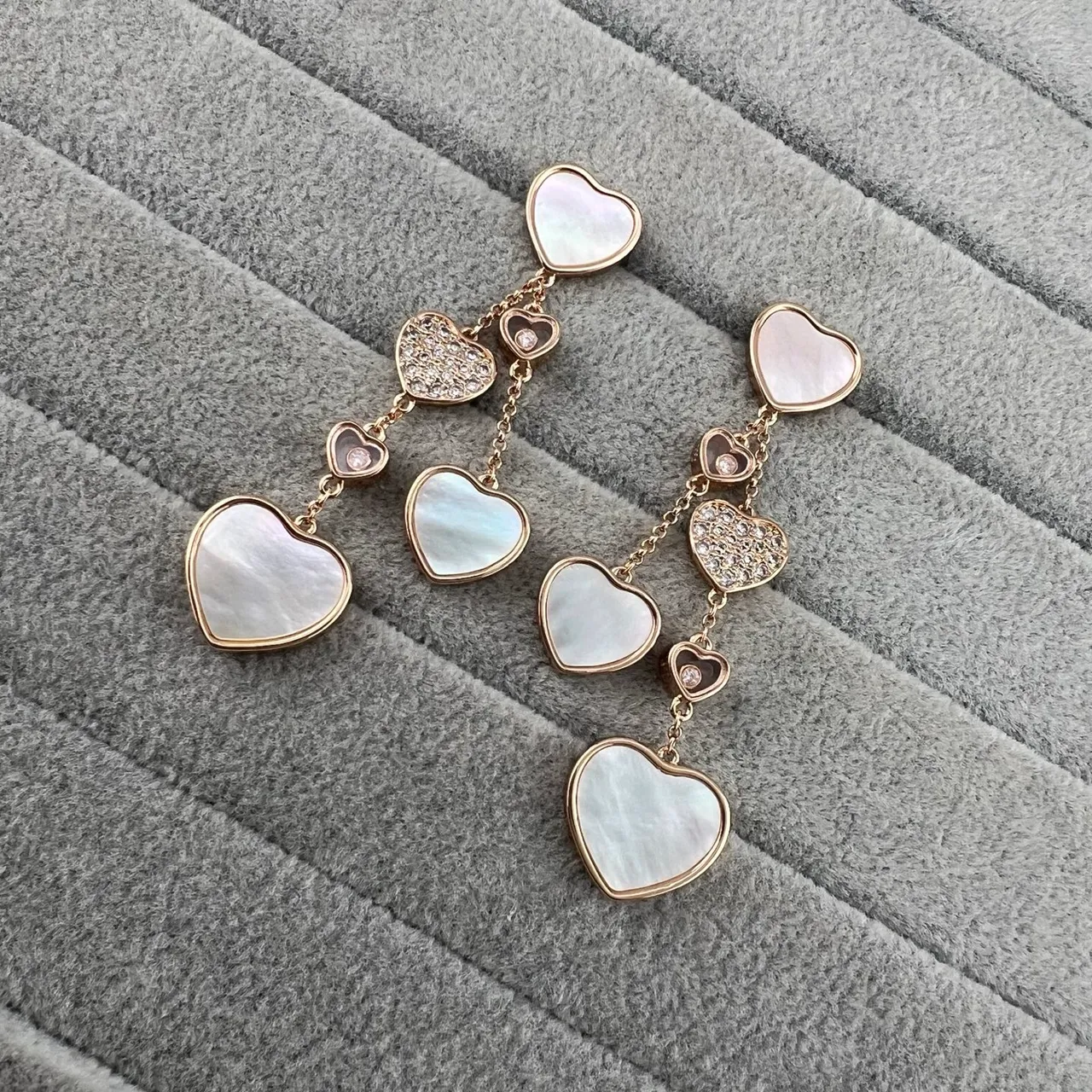 White Gold Multi-Heart Drop Mother-of-Pearl Inlay Earrings 5