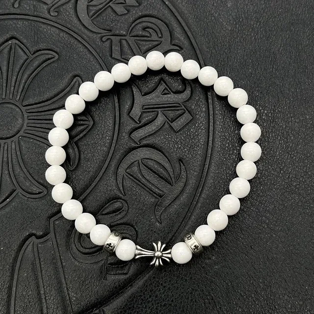 White Gold Pearl-Beaded Cross Pendant Bracelet 4