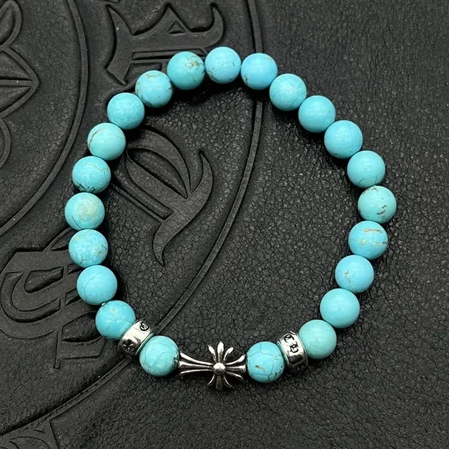 White Gold Pearl-Beaded Cross Pendant Bracelet 5