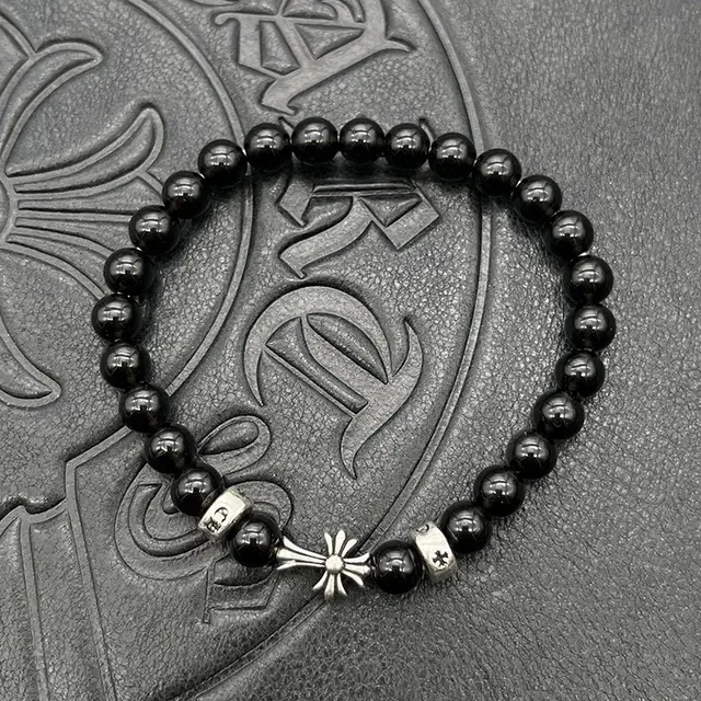 White Gold Pearl-Beaded Cross Pendant Bracelet 6