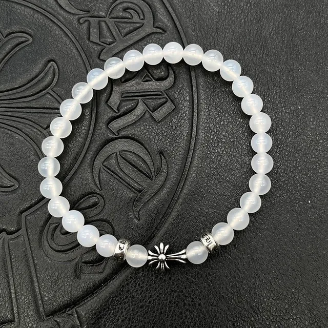 White Gold Pearl-Beaded Cross Pendant Bracelet 7