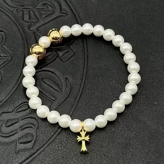 White Gold Pearl-Beaded Cross Pendant Bracelet 8
