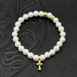 White Gold Pearl-Beaded Cross Pendant Bracelet 9