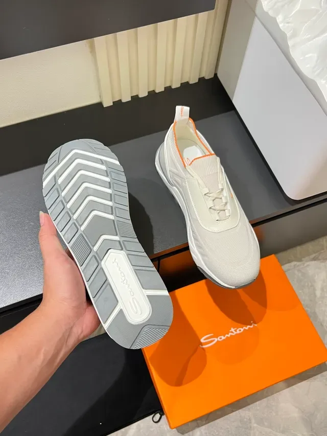White Orange Knit Upper Accent Trim Sneakers 3