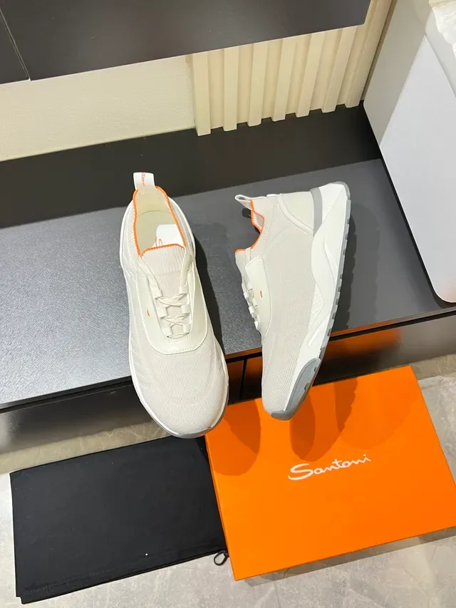 White Orange Knit Upper Accent Trim Sneakers 4